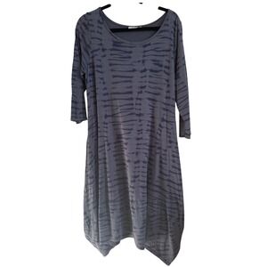Prairie Cotton Womens Blue Tie Dye Midi Dress 3/4 Sleeve Handkerchief Hem M USA